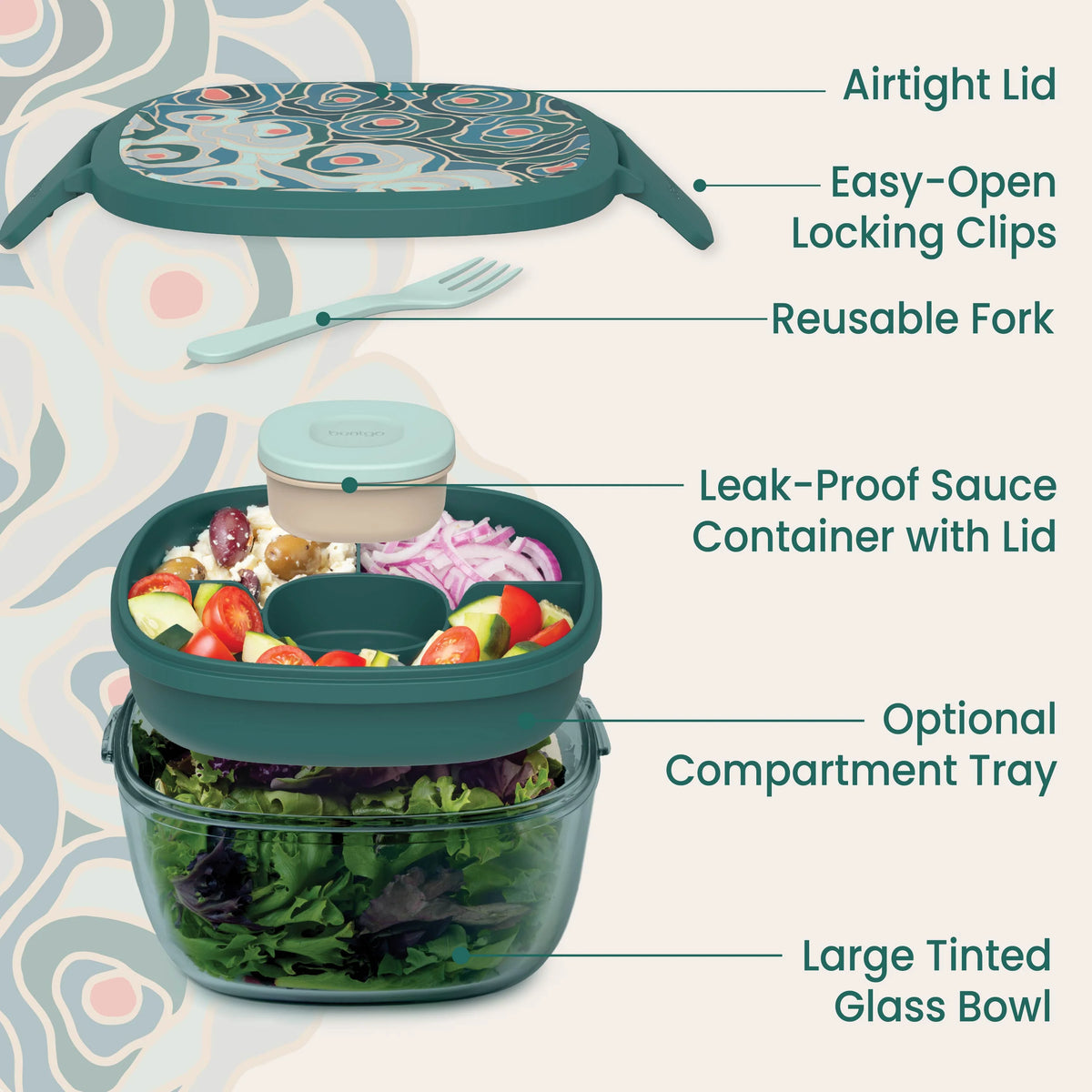 Bentgo Glass Prints All-in-One Salad Container